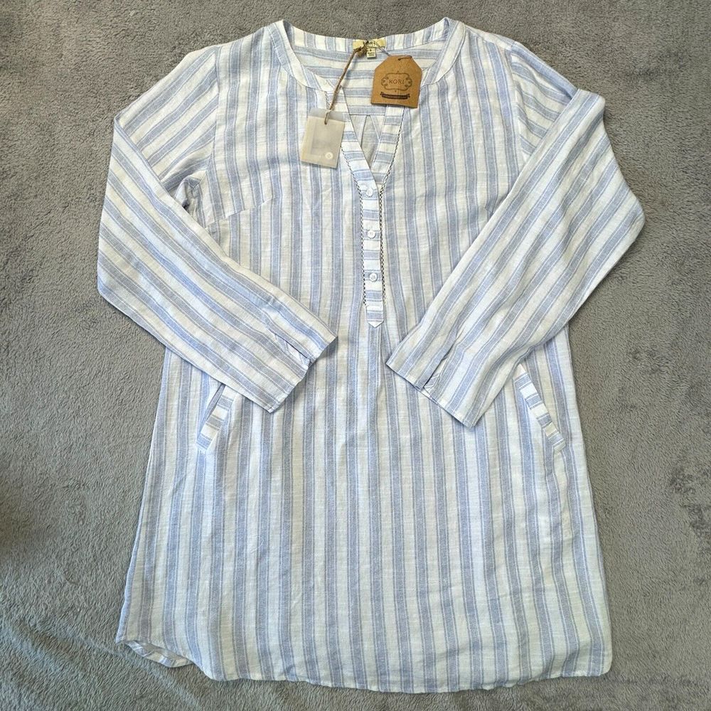 Kori America NWT Women's Top Size Small Blue/White Stripes Long Sleeve